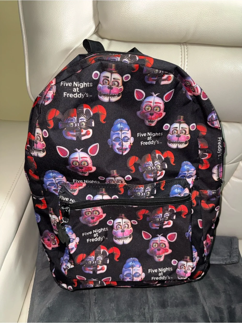 Five Nights at Freddy's Character Print Backpack - Black with Red & Pink Accents